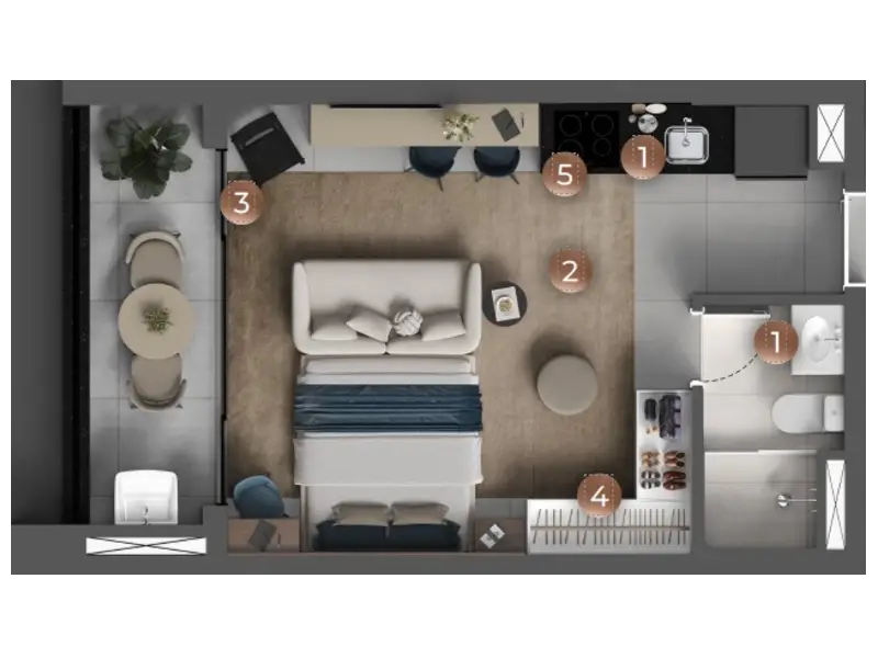 Planta Studio 32m² Liv Stay Residence